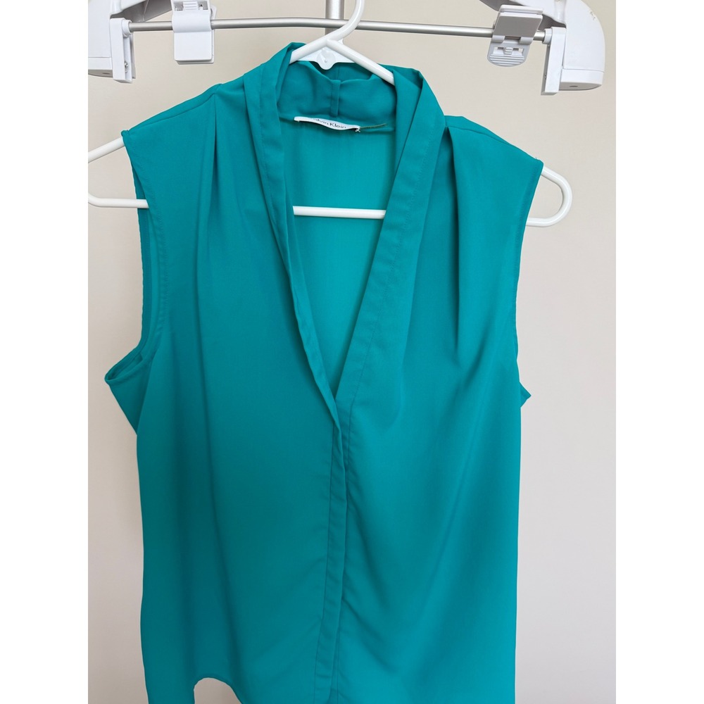 Calvin Klein Blouse Women‎ Small Teal Blue Polyester Sleeveless V-Neck